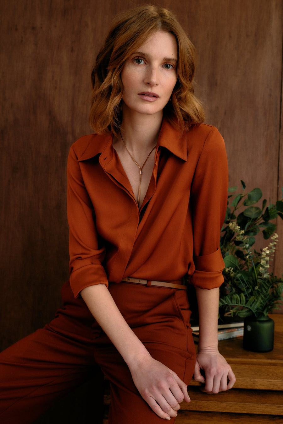 The Grace Silk Long Sleeve Blouse Ochre