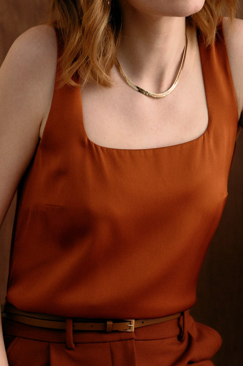 The Ivy Silk Tank Ochre