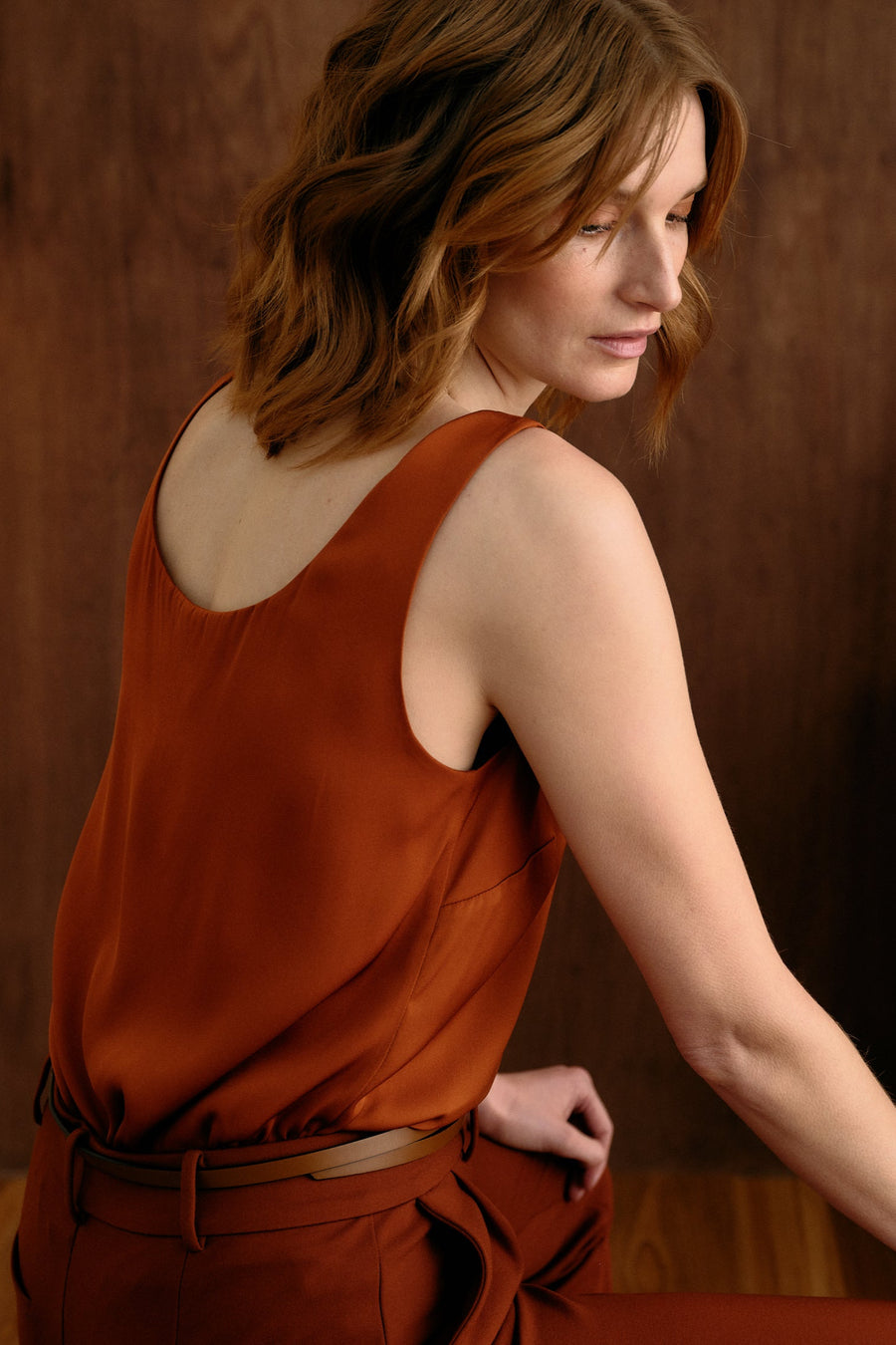 The Ivy Silk Tank Ochre