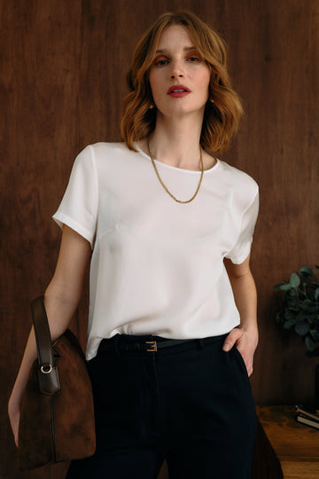 The Hannah Silk Tee Ivory