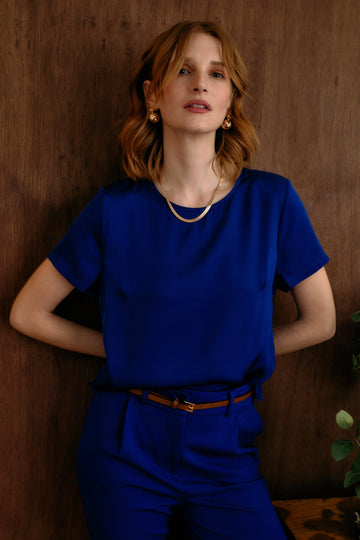 The Hannah Silk Tee Cobalt Blue