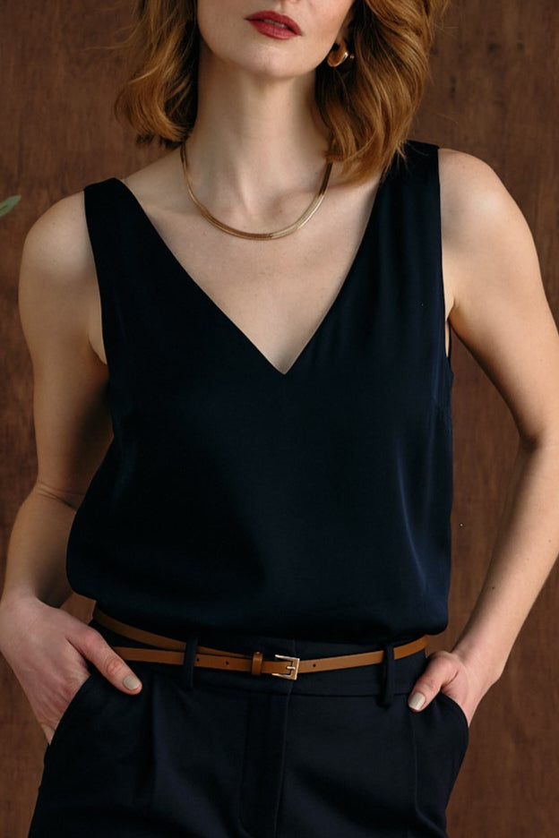 The Hazel Silk Tank Navy