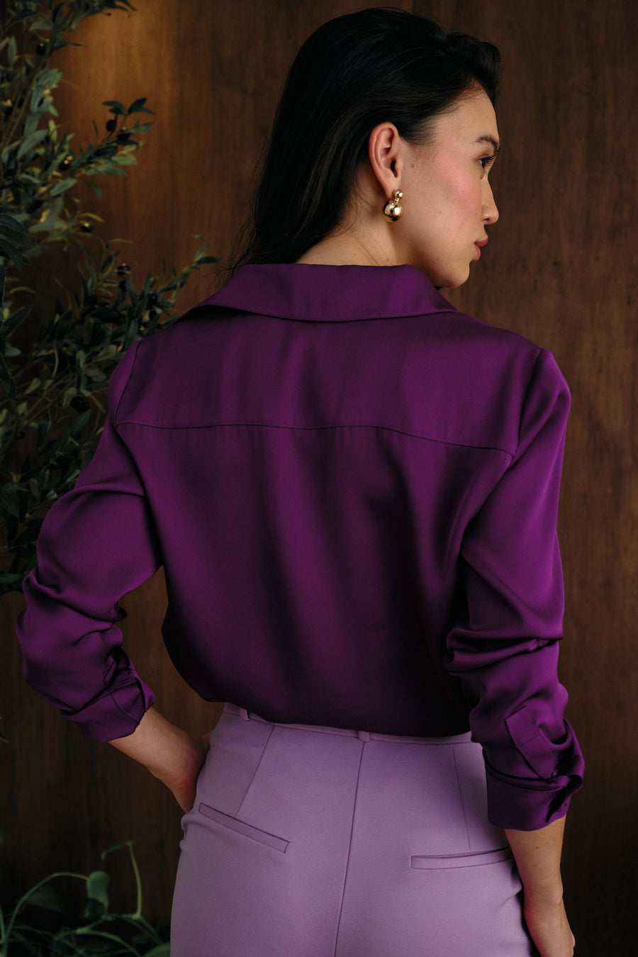 The Grace Silk Long Sleeve Blouse Deep Purple