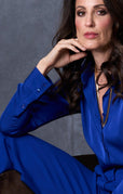 The Grace Silk Long Sleeve Blouse Cobalt Blue