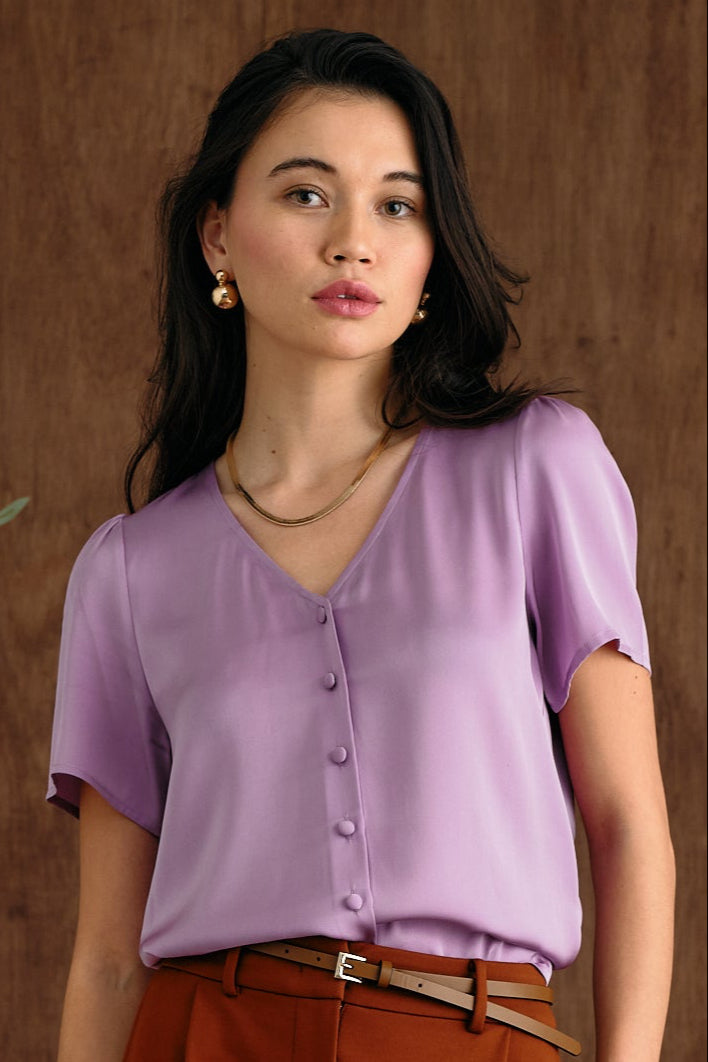 The Evelyn Silk Blouse Orchid