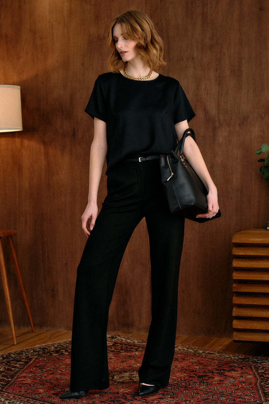 The Hannah Silk Tee Black